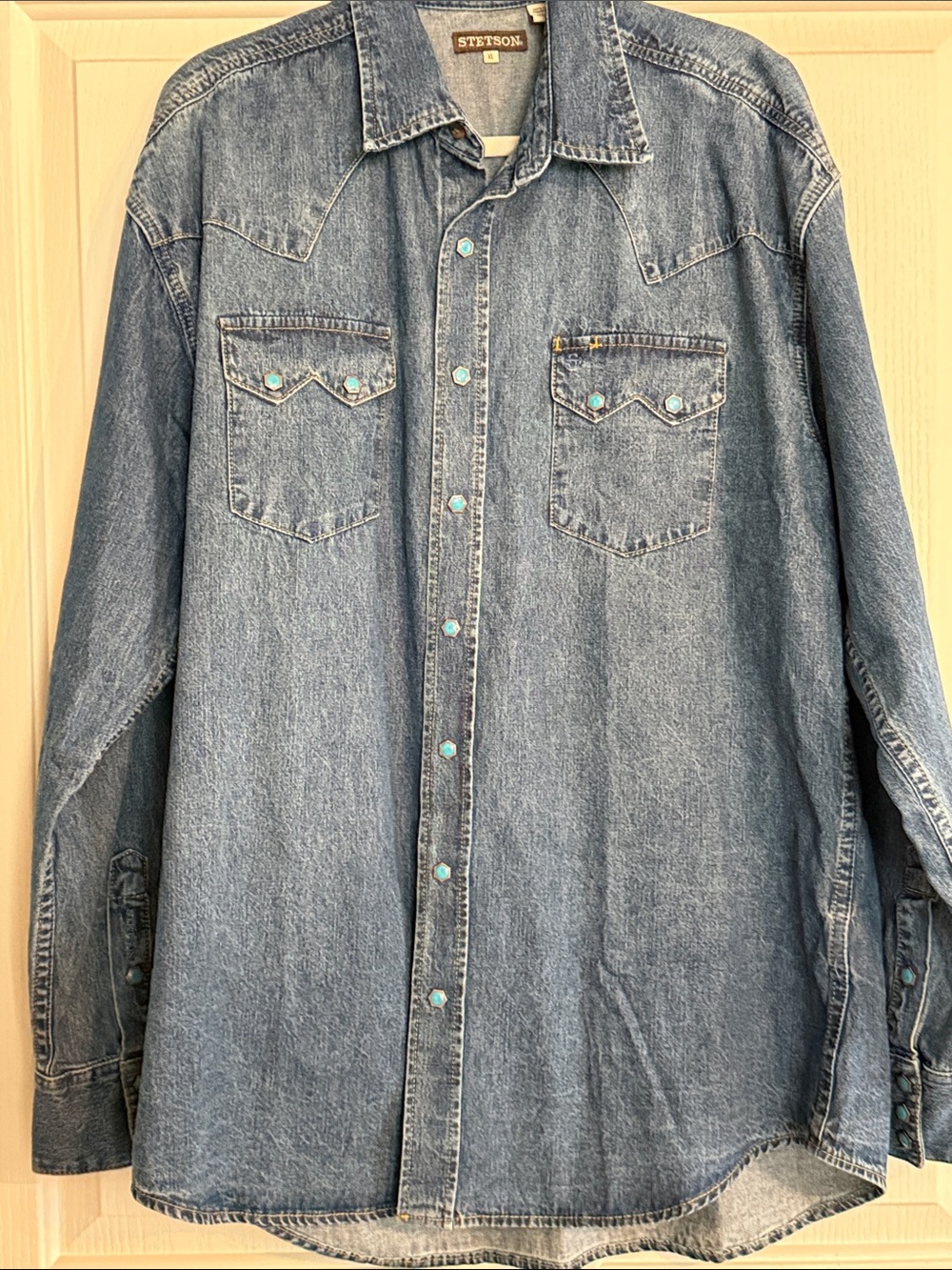 TURQUOISE SNAP WESTERN DENIM SHIRT